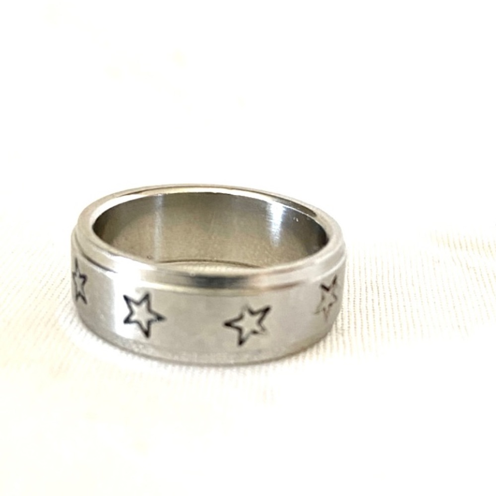 Titanium STAINLESS STEEL star ring SILVER unisex mens womens wedding band star 7